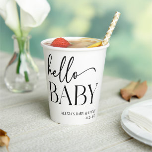 Gobelets En Papier Black White Minimaliste Hello Baby shower bébé