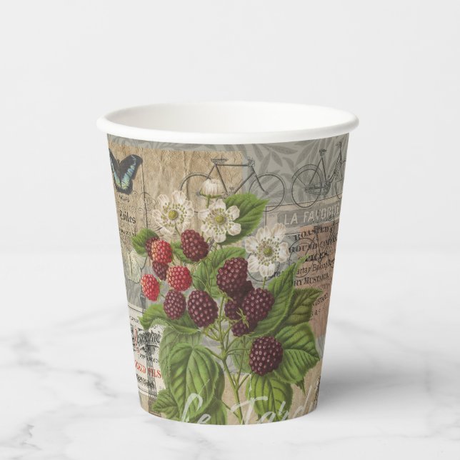 Gobelets En Papier Blackberries Floral Garden Flower Papillon Art (Recto)