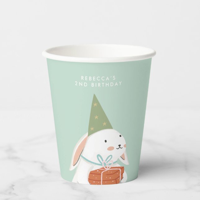 Gobelets En Papier Blanc mignonne lapin Anniversaire (Recto)