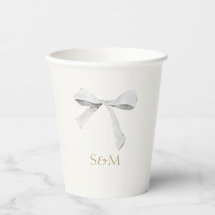 Gobelets En Papier Blanc Tasse en papier Mariage à ruban blanc tend