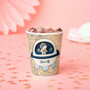Gobelets En Papier Blast Off ! Baby shower d'astronautes Vintages