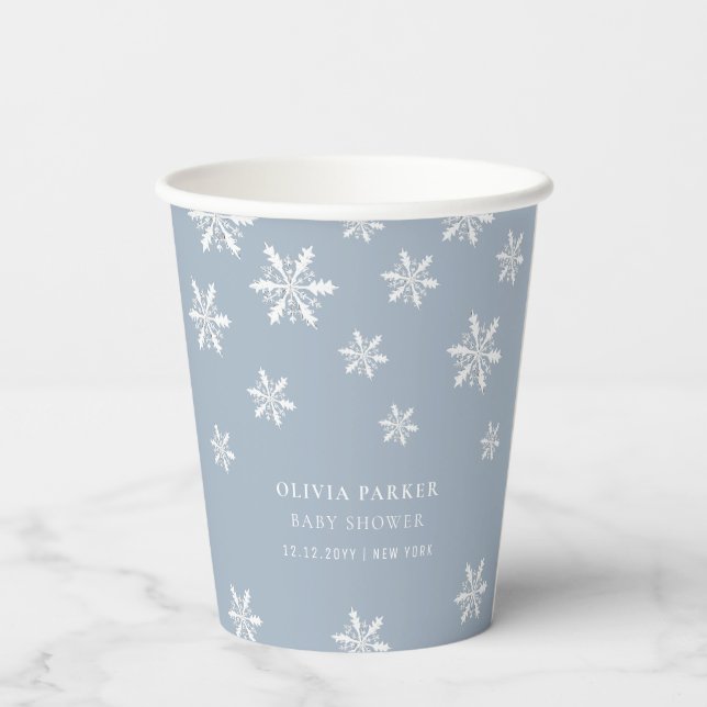 Gobelets En Papier Bleu clair Boho Hiver Snowflake Baby shower (Verso)
