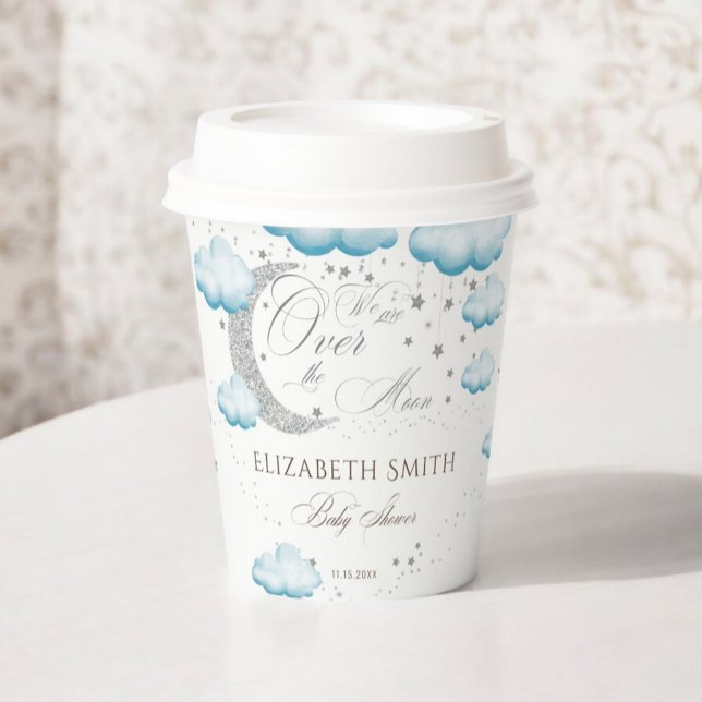 Gobelets En Papier Bleu d'argent sur le Baby shower de garçon de la l (Créateur téléchargé)