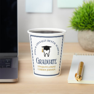 Gobelets En Papier Bleu de la Marine Gold Dental School Graduation Pa