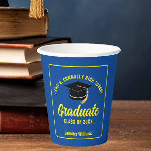 Gobelets En Papier Bleu Jaune Diplômé sur mesure fête de graduation