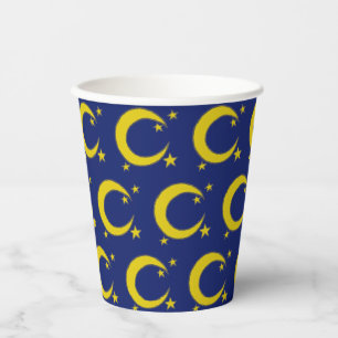Gobelets En Papier Bleu Jaune nuit Ciel Croissant Lune Étoiles Soir