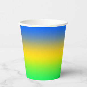Gobelets En Papier Bleu néon, jaune, dégradé vert, ombre.
