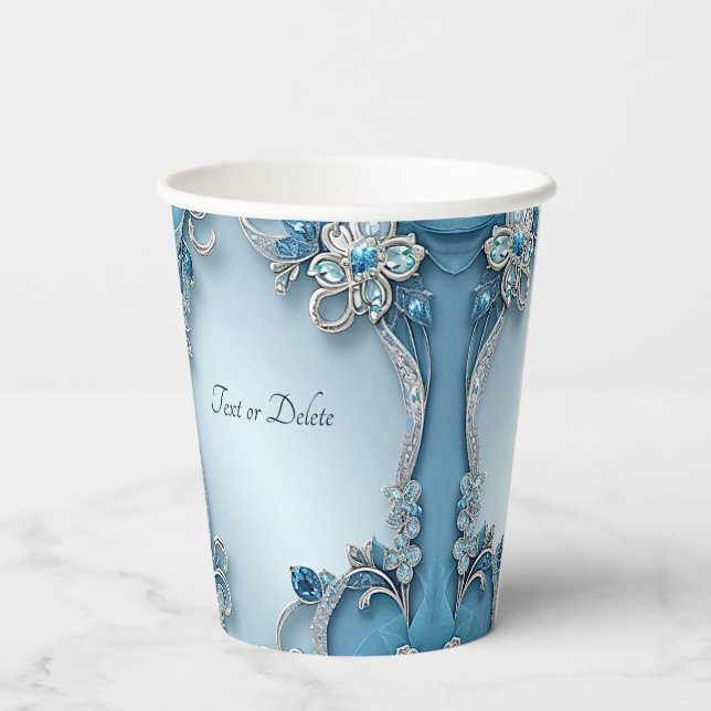 Gobelets En Papier Bleu Ornate Floral tasse de papier (Verso)