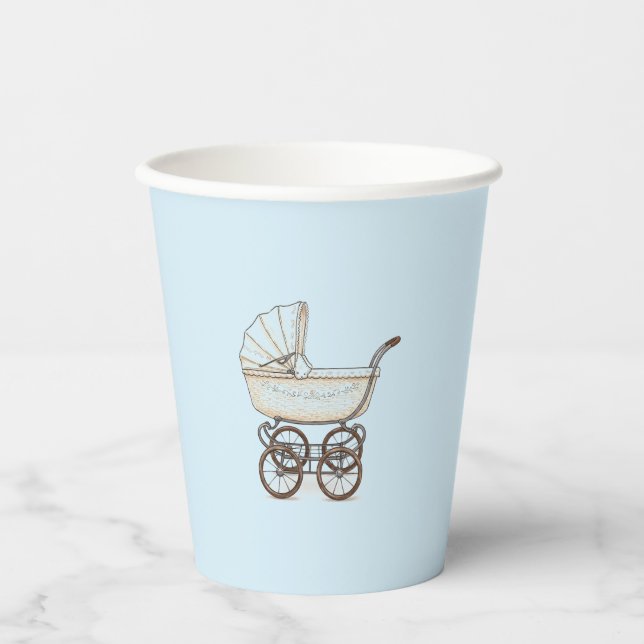 Gobelets En Papier Bleu poussette bébé garçon douche (Recto)
