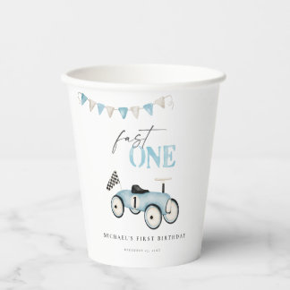 Gobelets En Papier Bleu Retro Voiture Anniversaire Coupes en papier