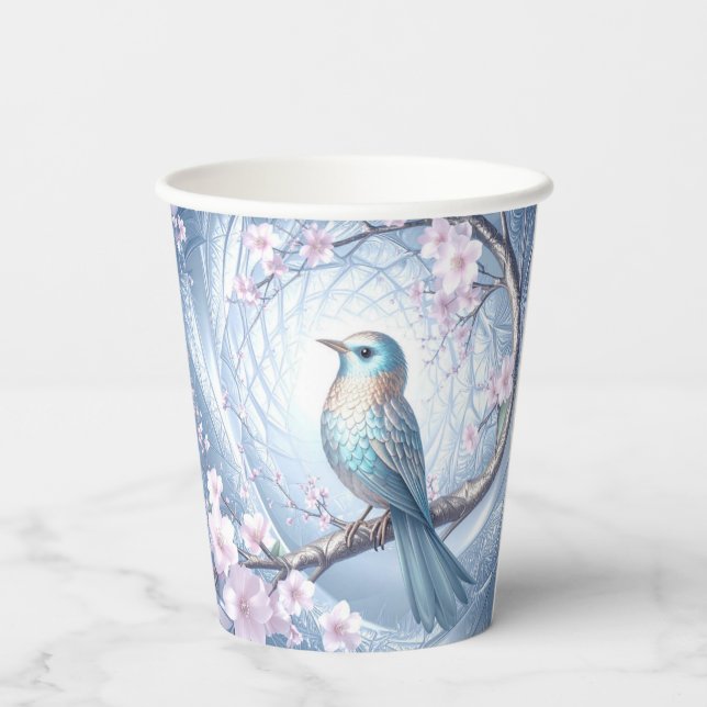 Gobelets En Papier Blue Bird Floral Paper Cups (Verso)