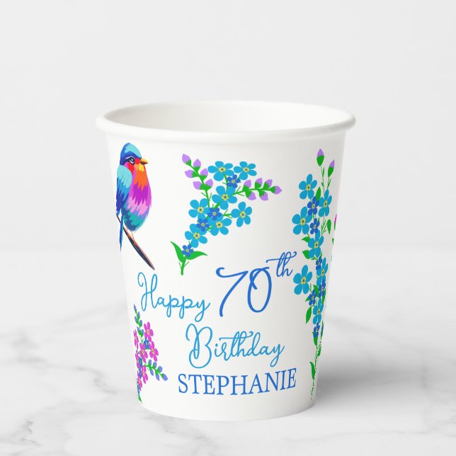Gobelets En Papier Blue Bird Oubliez Moi Pas Floral 70e Anniversaire (Recto)