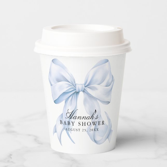 Gobelets En Papier Blue Bow Baby Shower Coquette Bow Theme (Recto)