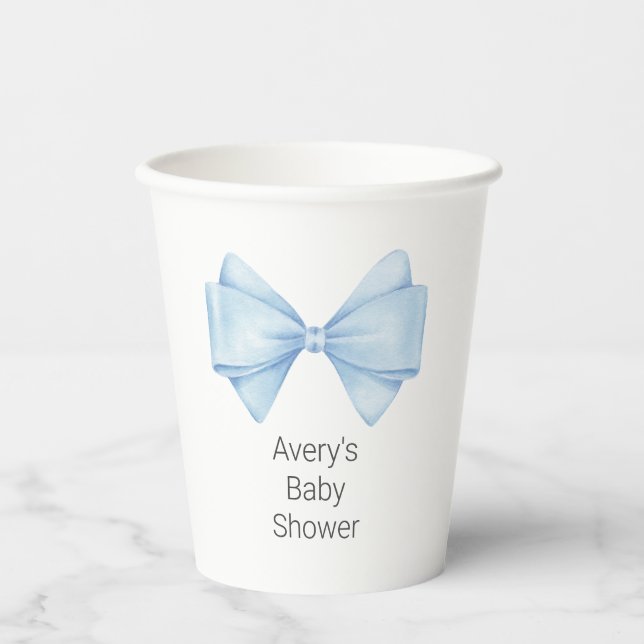 Gobelets En Papier Blue Bow Modern Boy Baby shower (Recto)
