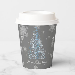 Gobelets En Papier Blue Christmas Tree and Snowflakes Paper Cup