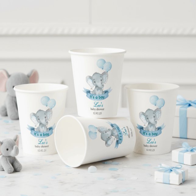 Gobelets En Papier Blue Elephant It's a Boy Baby Shower Cups (Créateur téléchargé)