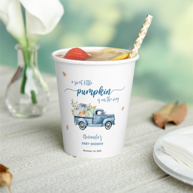 Gobelets En Papier Blue Farm Truck Petit Baby shower Citrouille (Insitu)