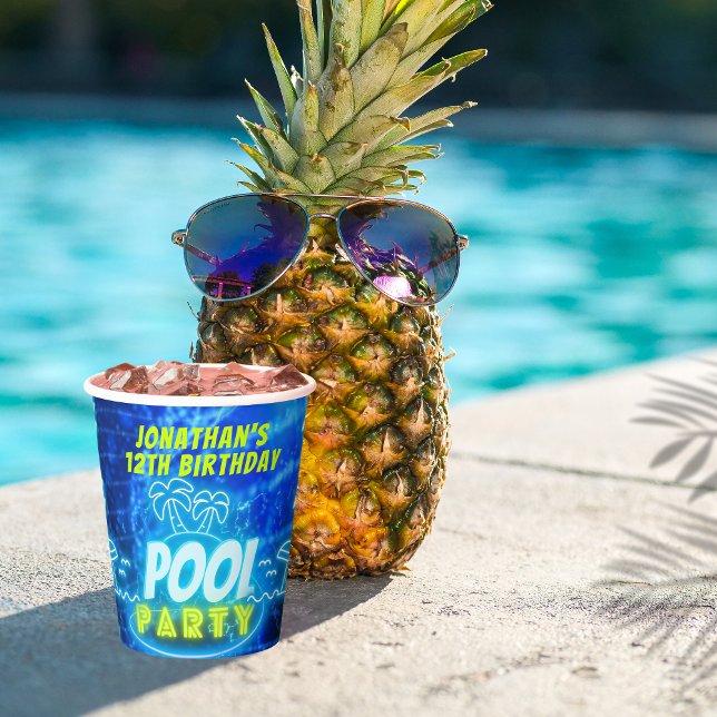 Gobelets En Papier Blue Green Neon GlowBoys Anniversaire Pool Party (Créateur téléchargé)