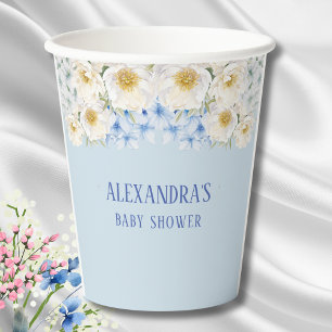 Gobelets En Papier Blue Hydrangea White Floral Garden Baby shower