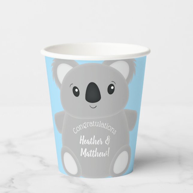 Gobelets En Papier Blue Koala Bear Baby shower (Recto)