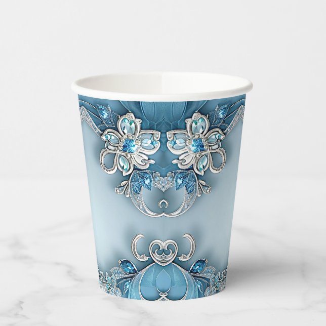 Gobelets En Papier Blue Ornate Floral Paper cup (Gauche)