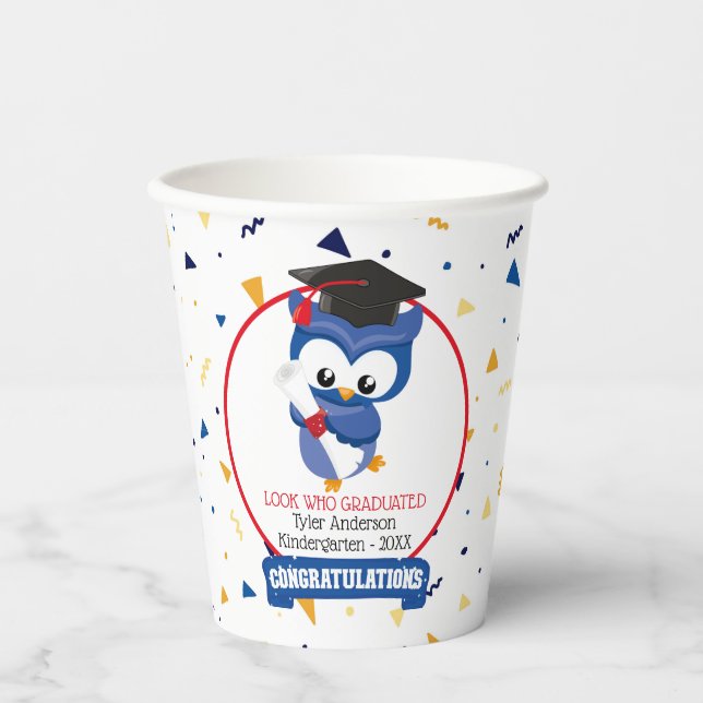 Gobelets En Papier Blue Owl Kindergarten Graduation 8oz Paper Cup (Recto)