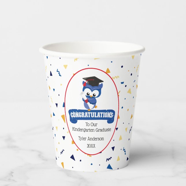 Gobelets En Papier Blue Owl Kindergarten Graduation 8oz Paper Cup (Recto)