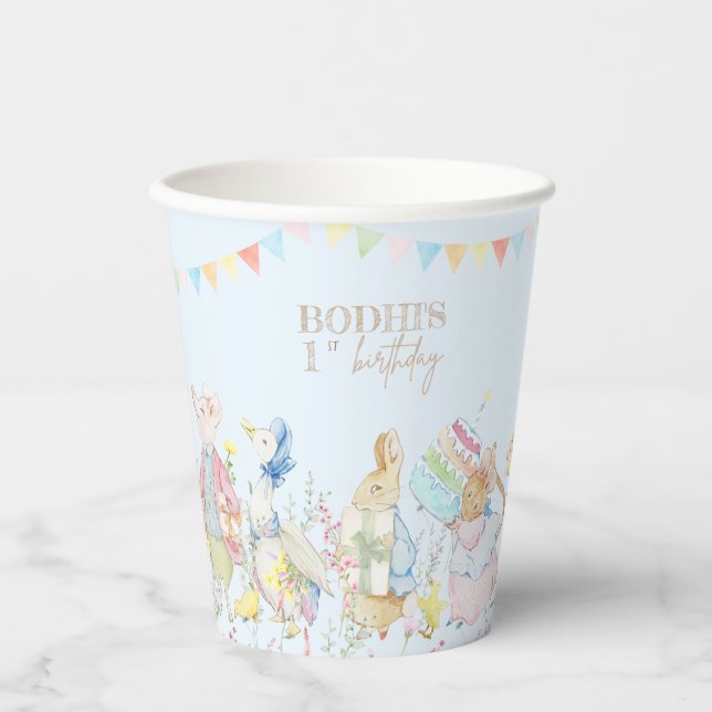 Gobelets En Papier Blue Peter le lapin Premier anniversaire (Recto)