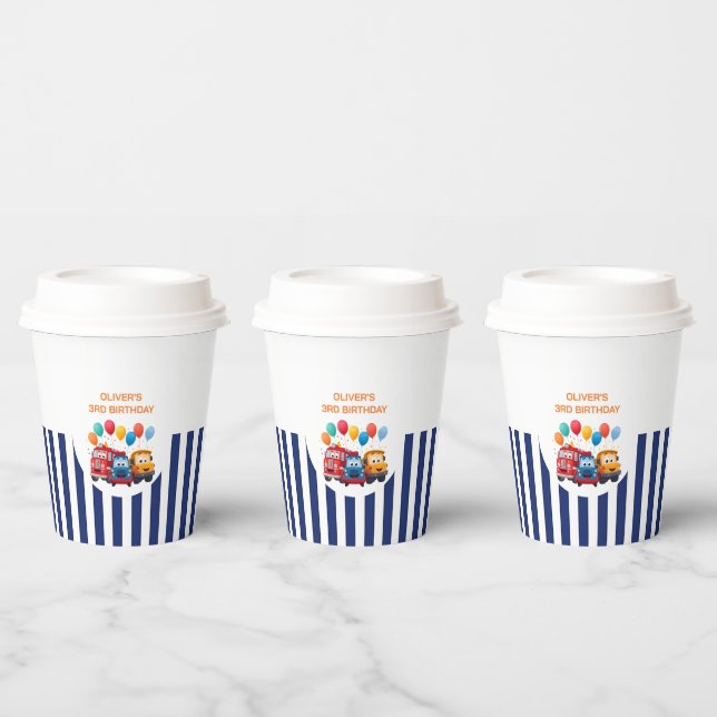 Gobelets En Papier Blue Striped Truck Birthday Theme (Multi)