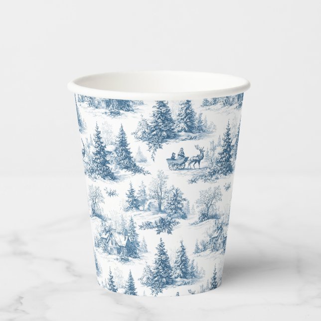 Gobelets En Papier Blue Toile Christmas Pattern  (Recto)