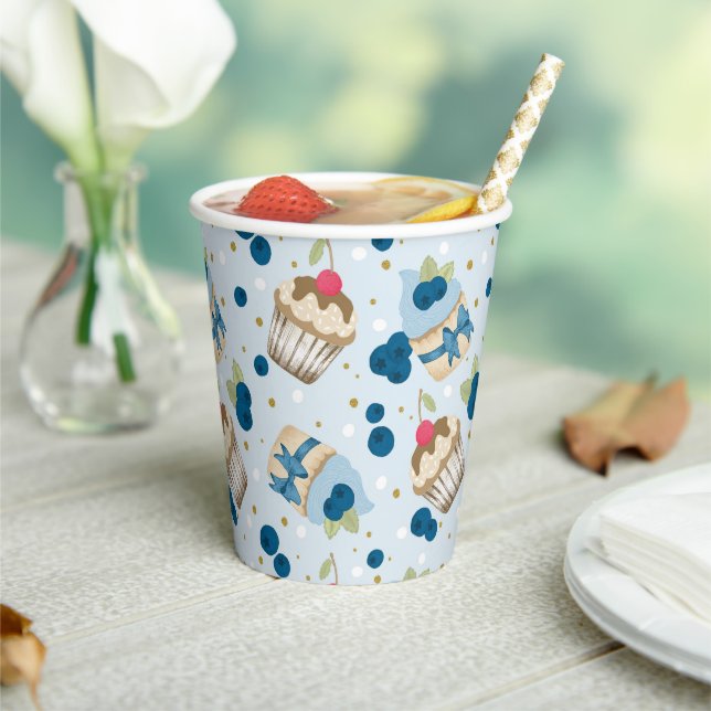 Gobelets En Papier Blueberry Cupcake Blue Anniversaire Fête (Insitu)