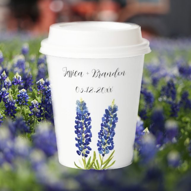 Gobelets En Papier Bluebonnets Aquarelle Bleu Fleur Floral Mariage (Créateur téléchargé)