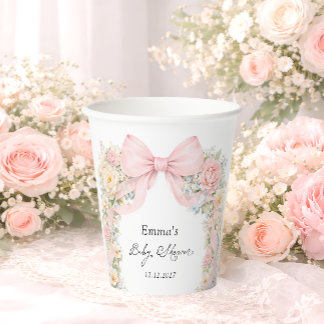 Gobelets En Papier Blush Pink Bow Garden Baby Shower