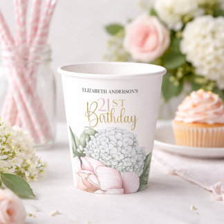 Gobelets En Papier Blush Pink Peony Floral 21st Birthday 