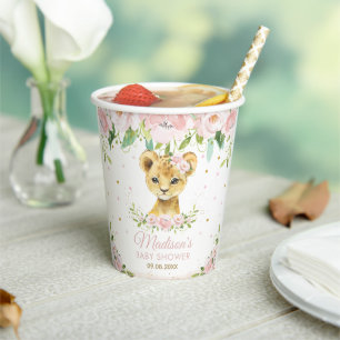 Gobelets En Papier Blush rose floral Lion Baby shower d'oiseau Annive