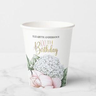 Gobelets En Papier Blush Rose Pivoine Floral 100e Anniversaire 