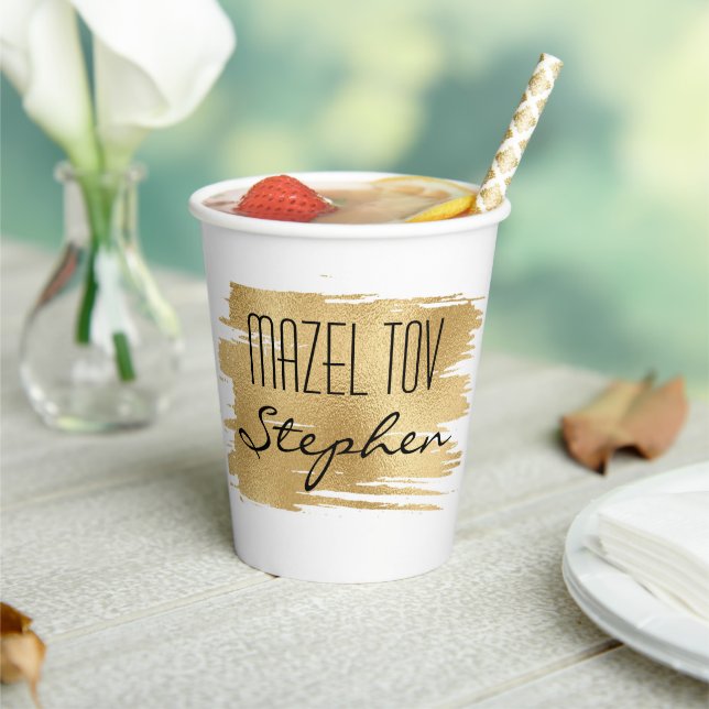 Gobelets En Papier BM Bar Bat mitzvah de papier Coupe Gold et noir (Insitu)