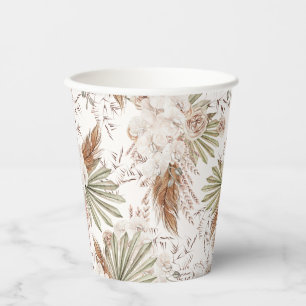 Gobelets En Papier Bohème Floral & Plumes