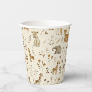 Gobelets En Papier Boho Blanc Beige Jungle Animaux