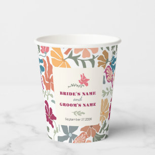 Gobelets En Papier Boho Chic Floral Mariage Rétro Milieu de Siècle