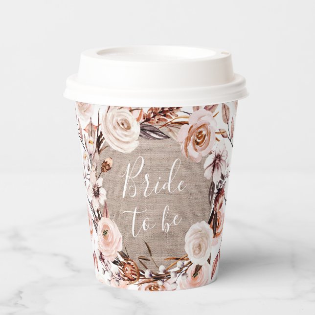 Gobelets En Papier Boho Fête des mariées Tasses Burlap Bride À Être (Recto)