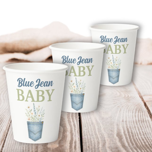 Gobelets En Papier Boho Floral Denim Pocket Blue Jean Baby shower (Créateur téléchargé)