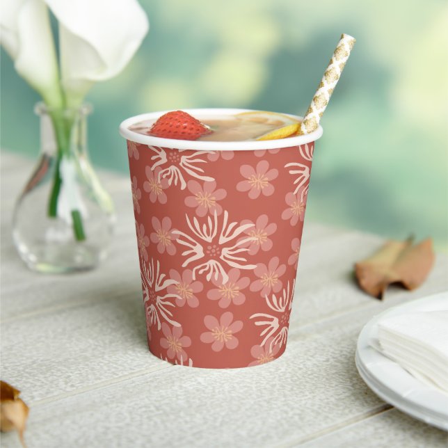 Gobelets En Papier Boho Floral Terracotta Design (Insitu)