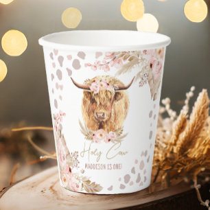 Gobelets En Papier Boho Holy Cow Highland Pampas 1er Anniversaire
