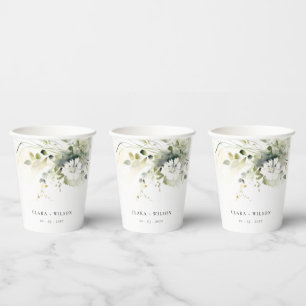Gobelets En Papier Boho moderne Abstrait vert blanc Mariage floral