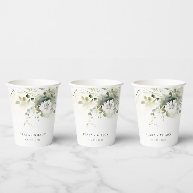 Gobelets En Papier Boho moderne Abstrait vert blanc Mariage floral (Multi)