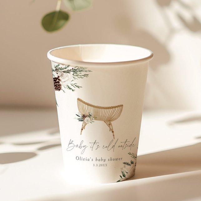 Gobelets En Papier Boho nursery hiver baby shower à feuillage persist (Créateur téléchargé)