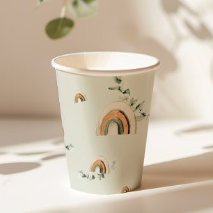 Gobelets En Papier Boho rainbows eucalyptus baby shower de pépinière