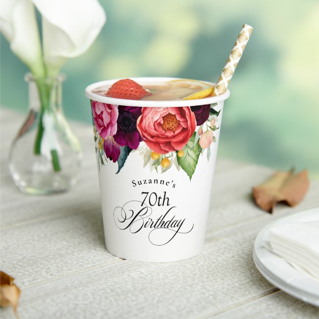 Gobelets En Papier Boho Rustic Watercolor Floral 70e fête d'anniversa (Insitu)