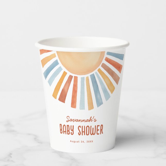 Gobelets En Papier Boho Sunshine Baby shower neutre pour les femmes (Recto)